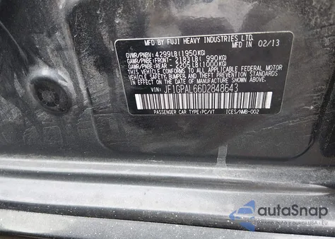 2013 Subaru Impreza 2.0I Sport Premium z USA, uszkodzony, nr VIN JF1GPAL66D2848643